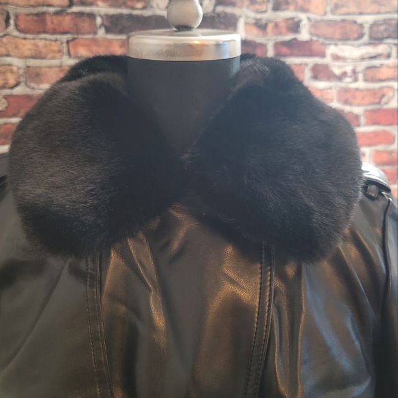 Vince Camuto Womans Black Faux leather Trench Coat Detachable Collar - Picture 7 of 14